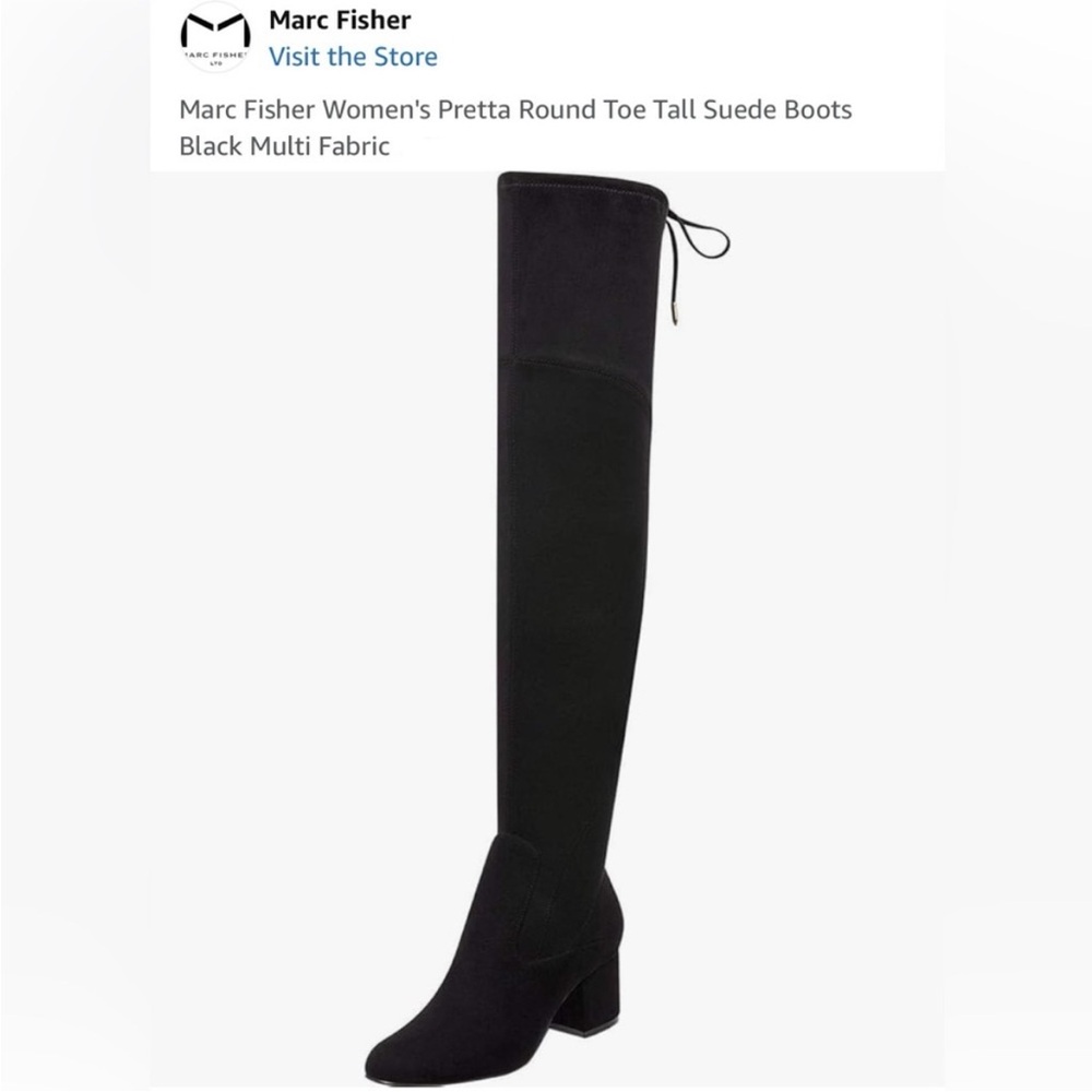 NWT Marc Fisher Women's Pretta Round Toe Tall Suede Boots Black from Saks 7.5M